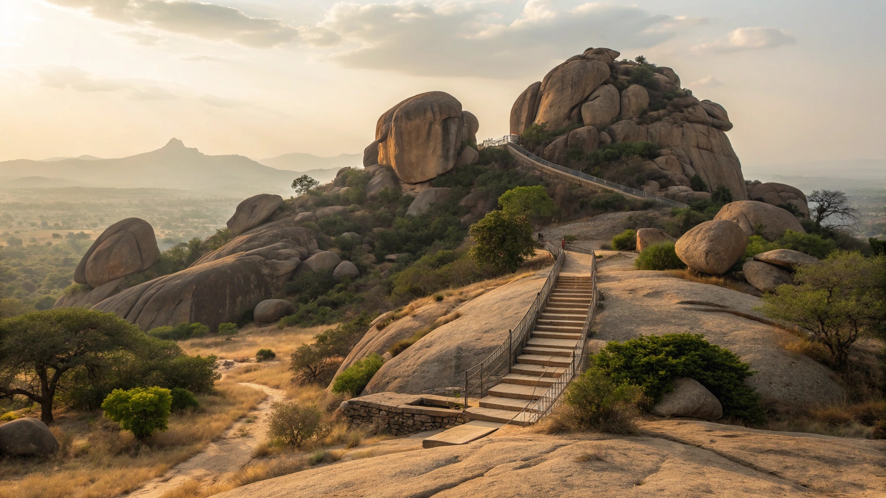 Golden-hour light on granite hills near Idar close to Himatnagar